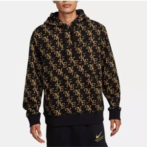 Nike Sportswear Club Monogram Hoodie Size Large Pullover Black FZ2230-010 Mens